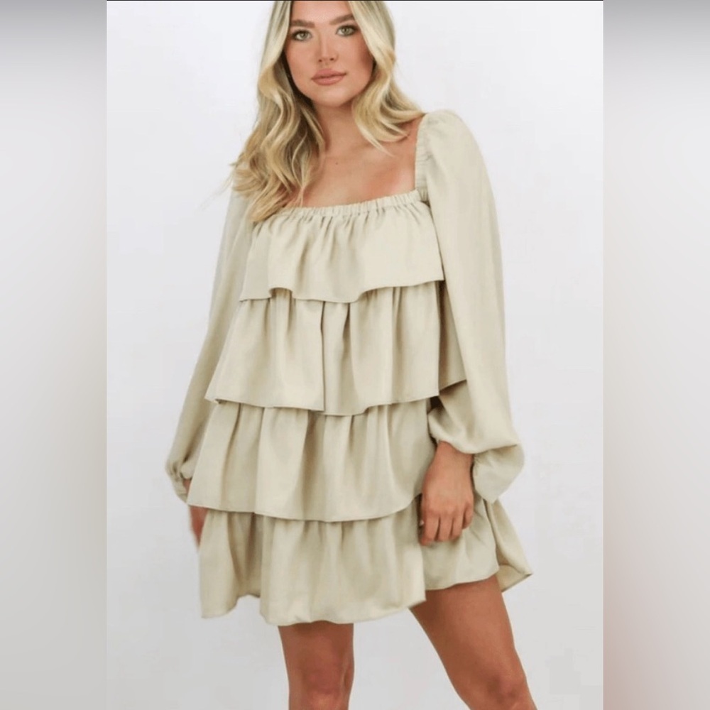 Revolve WeWoreWhat Ivory Crinkled Chiffon Mini Dress.  Sz XL
